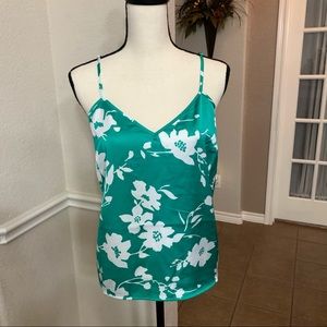 New J. Crew green floral print silky camisole top.